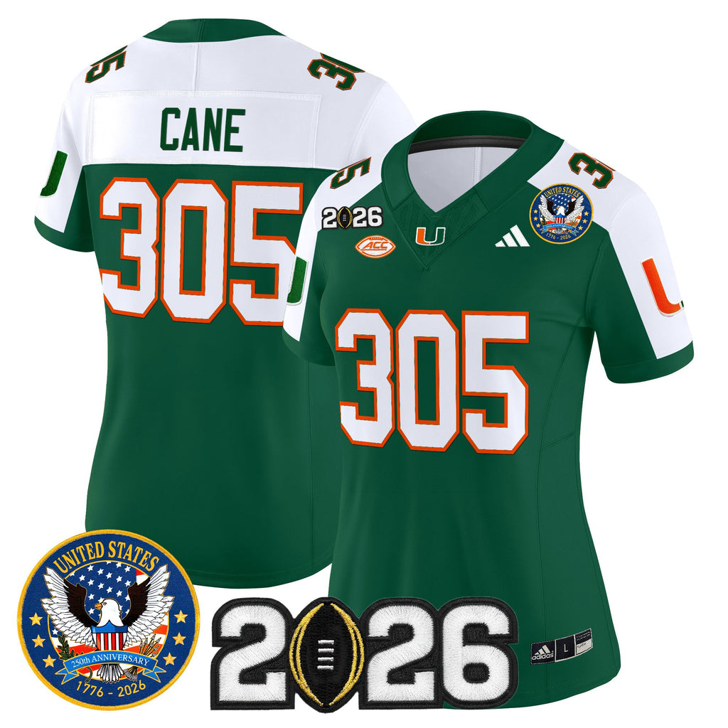 Women's Miami Hurricanes "United States 250th Anniversary & 2026 CFP Final Patch" Vapor Limited Jersey - All Stitched