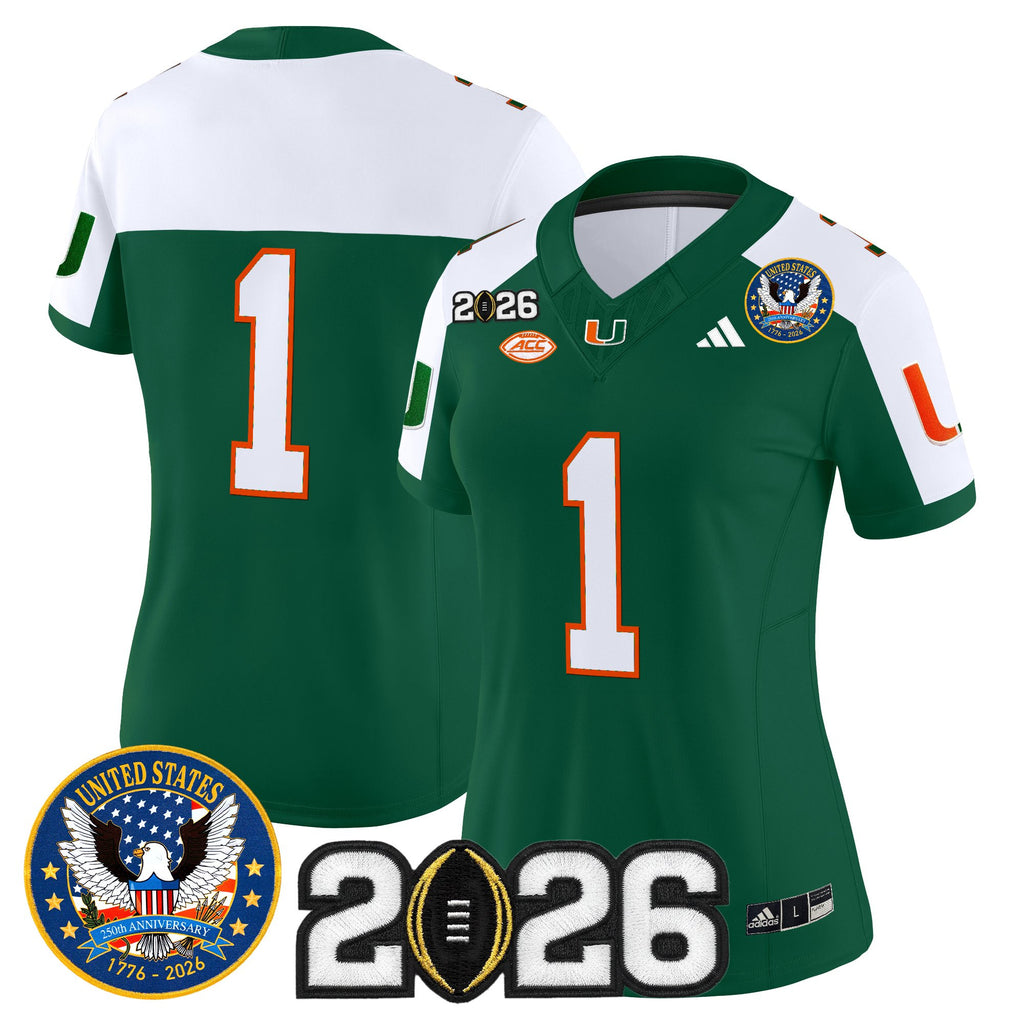Women's Miami Hurricanes "United States 250th Anniversary & 2026 CFP Final Patch" Vapor Limited Jersey - All Stitched