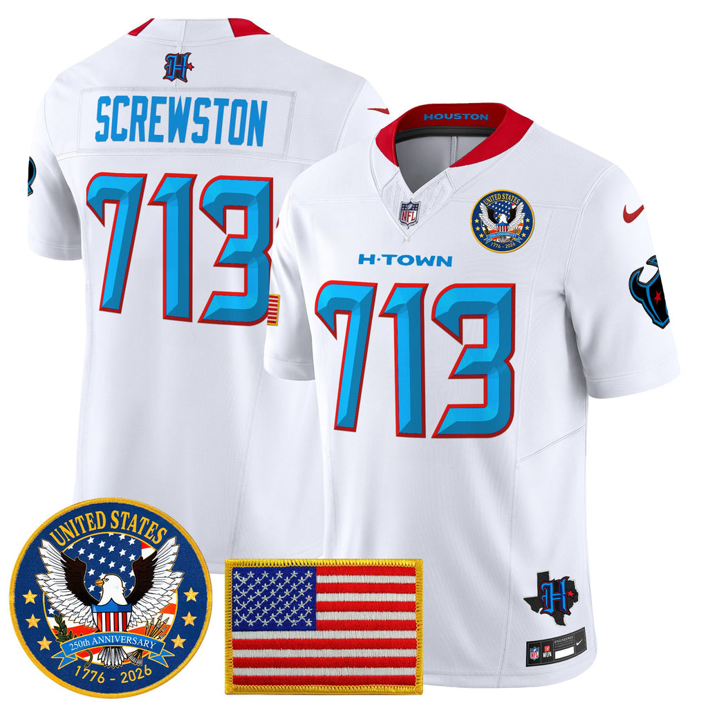 Men's Houston Texans "United States 250th Anniversary Patch" Vapor Limited Jersey - All Stitched