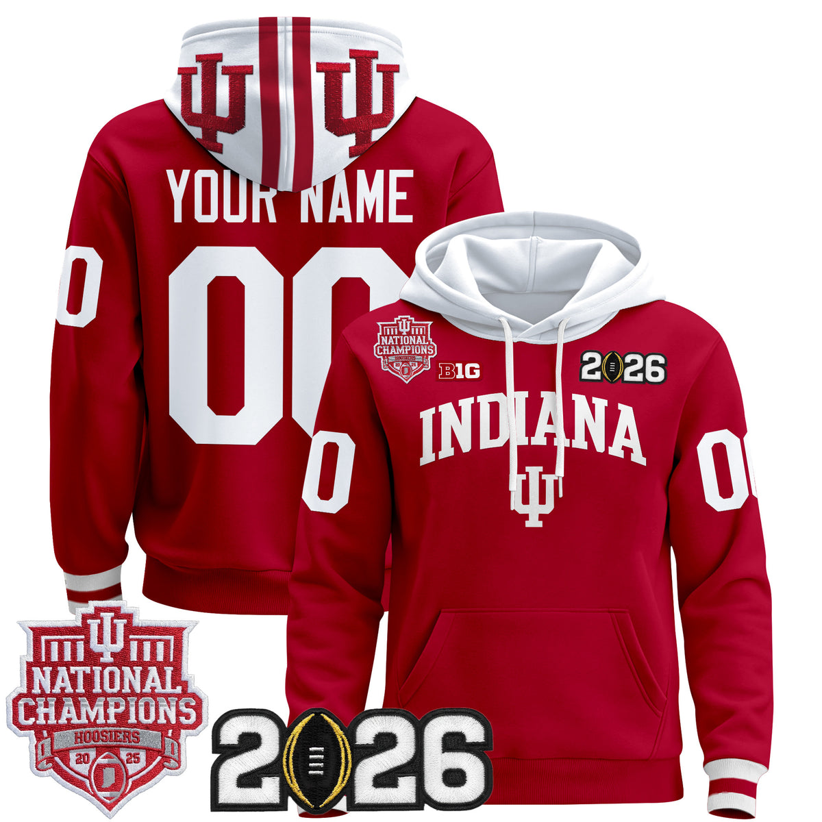 Indiana Hoosiers 2025 National Champions & 2026 CFP Final Patch Premium Custom Pullover Hoodie - All Stitched