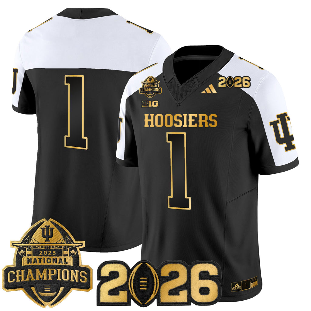 Men's Indiana Hoosiers 2025 National Champions & 2026 CFP Final Patch Gold Vapor Limited Jersey - All Stitched