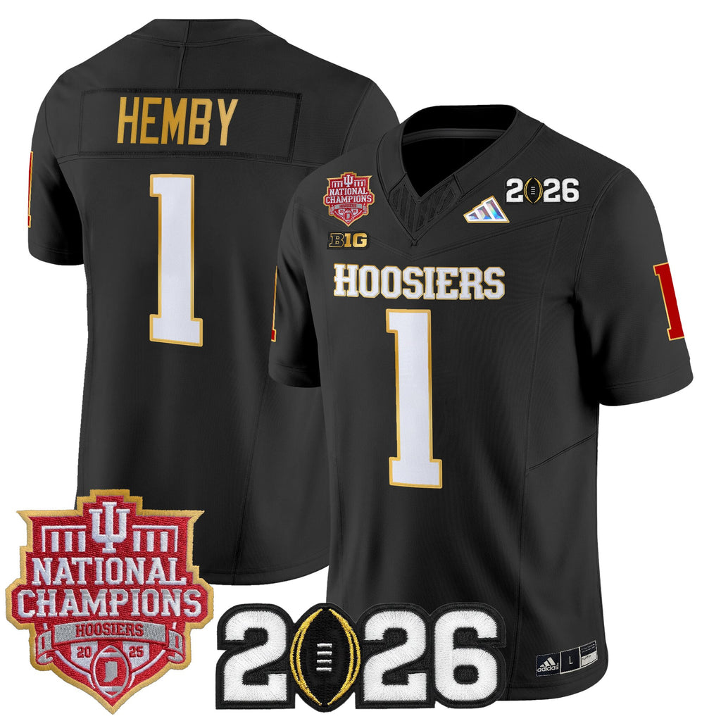 Men's Indiana Hoosiers 2025 National Champions & 2026 CFP Final Patch Gold Trim Vapor Limited Jersey - All Stitched