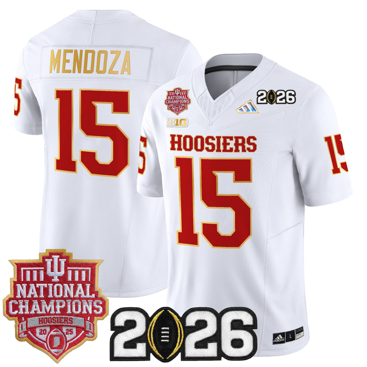 Men's Indiana Hoosiers 2025 National Champions & 2026 CFP Final Patch Gold Trim Vapor Limited Jersey - All Stitched