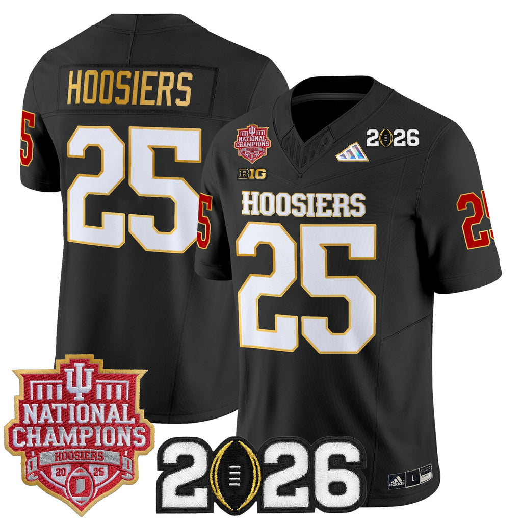 Men's Indiana Hoosiers 2025 National Champions & 2026 CFP Final Patch Gold Trim Vapor Limited Jersey - All Stitched