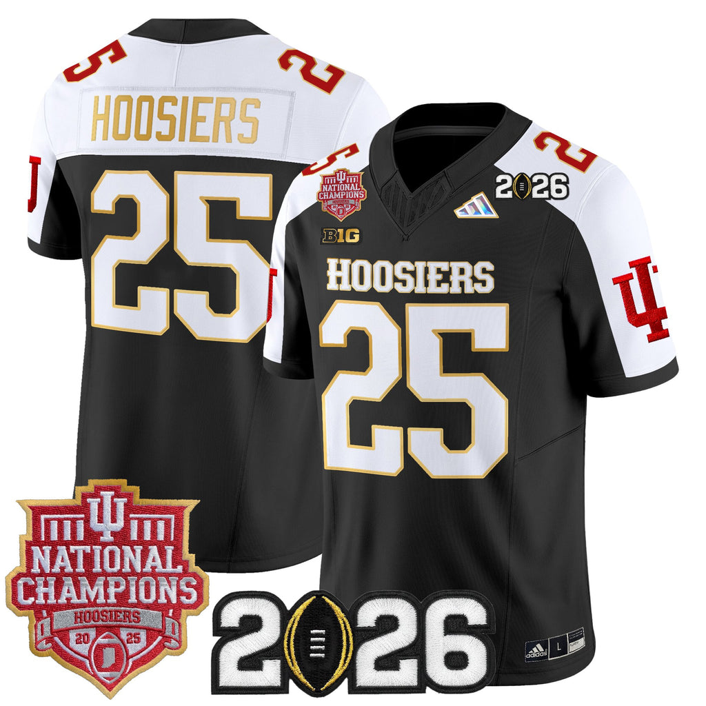 Men's Indiana Hoosiers 2025 National Champions & 2026 CFP Final Patch Gold Trim Vapor Limited Jersey - All Stitched