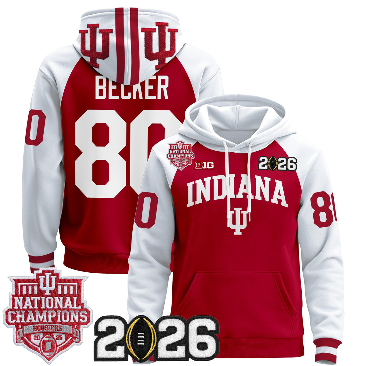 Men's Indiana Hoosiers 2025 National Champions & 2026 CFP Final Patch Premium Pullover Hoodie - All Stitched