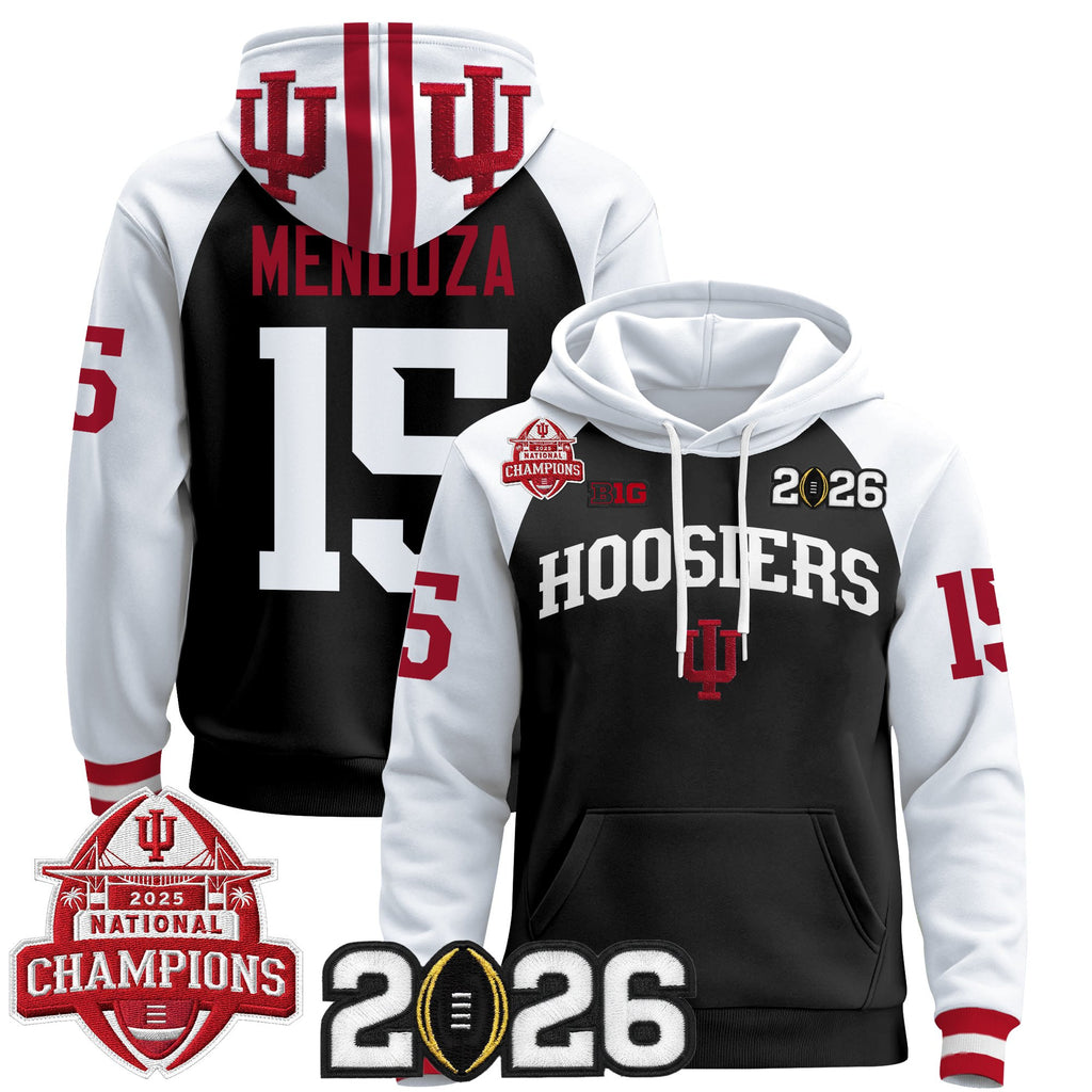 Men's Indiana Hoosiers 2025 National Champions & 2026 CFP Final Patch Premium Pullover Hoodie V2 - All Stitched