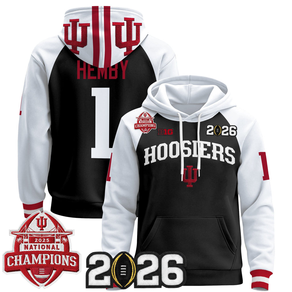 Men's Indiana Hoosiers 2025 National Champions & 2026 CFP Final Patch Premium Pullover Hoodie V2 - All Stitched
