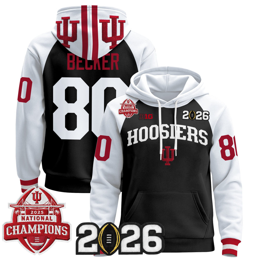 Men's Indiana Hoosiers 2025 National Champions & 2026 CFP Final Patch Premium Pullover Hoodie V2 - All Stitched