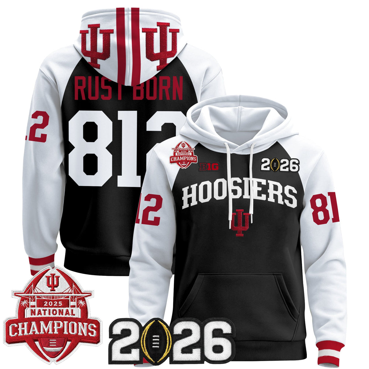 Men's Indiana Hoosiers 2025 National Champions & 2026 CFP Final Patch Premium Pullover Hoodie V2 - All Stitched