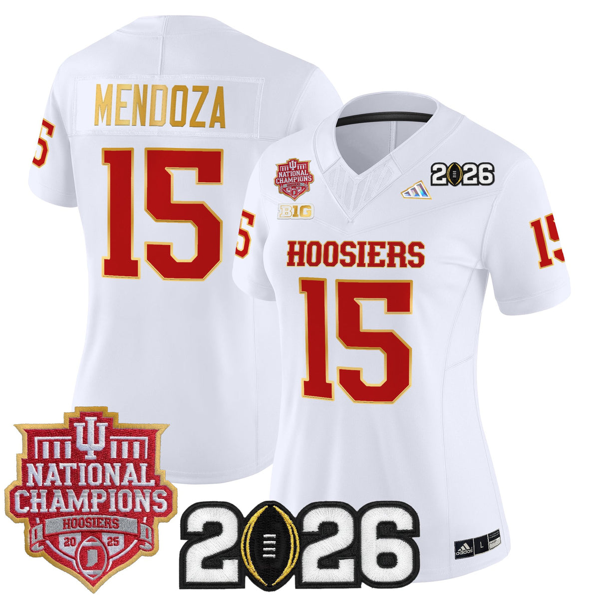 Women's Indiana Hoosiers 2025 National Champions & 2026 CFP Final Patch Gold Trim Vapor Limited Jersey - All Stitched