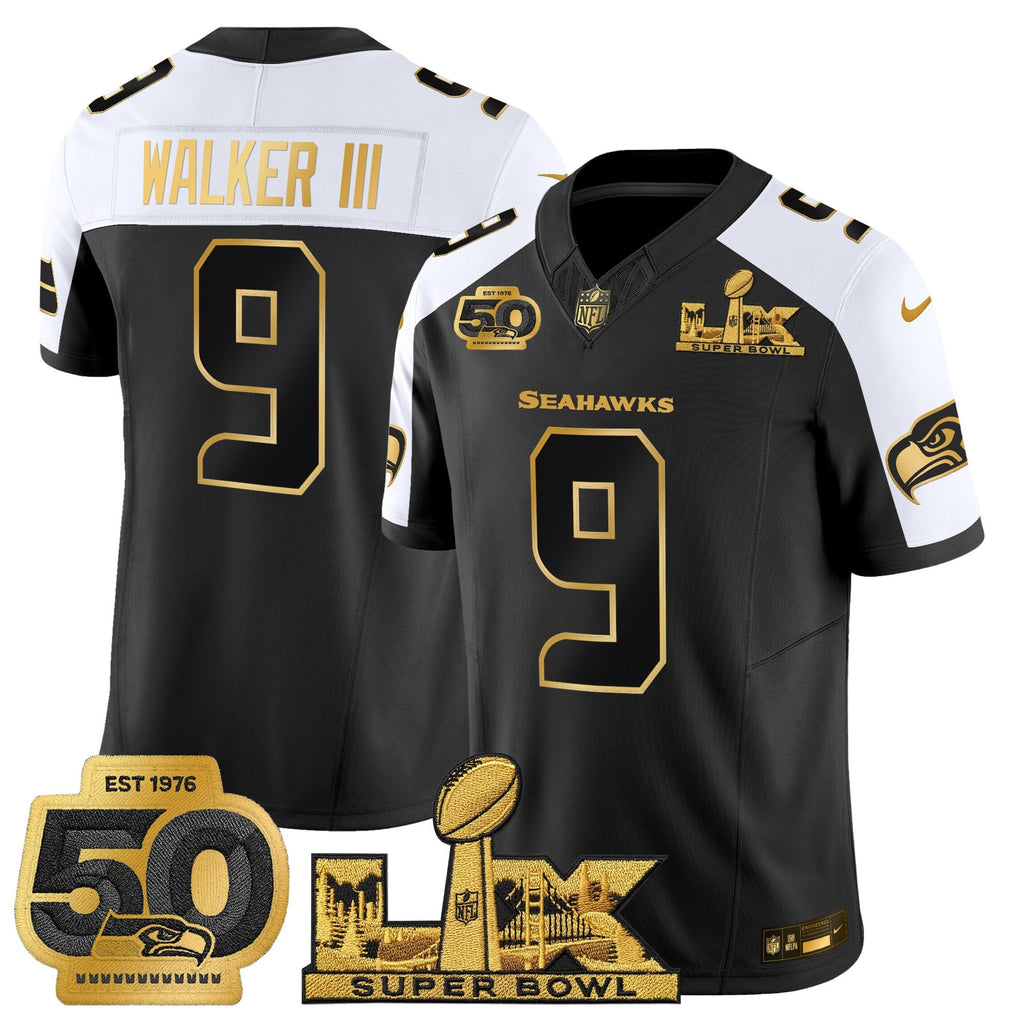Men's Seattle Seahawks "Super Bowl LX & 50th Patch" Gold Vapor Limited Jersey - All Stitched