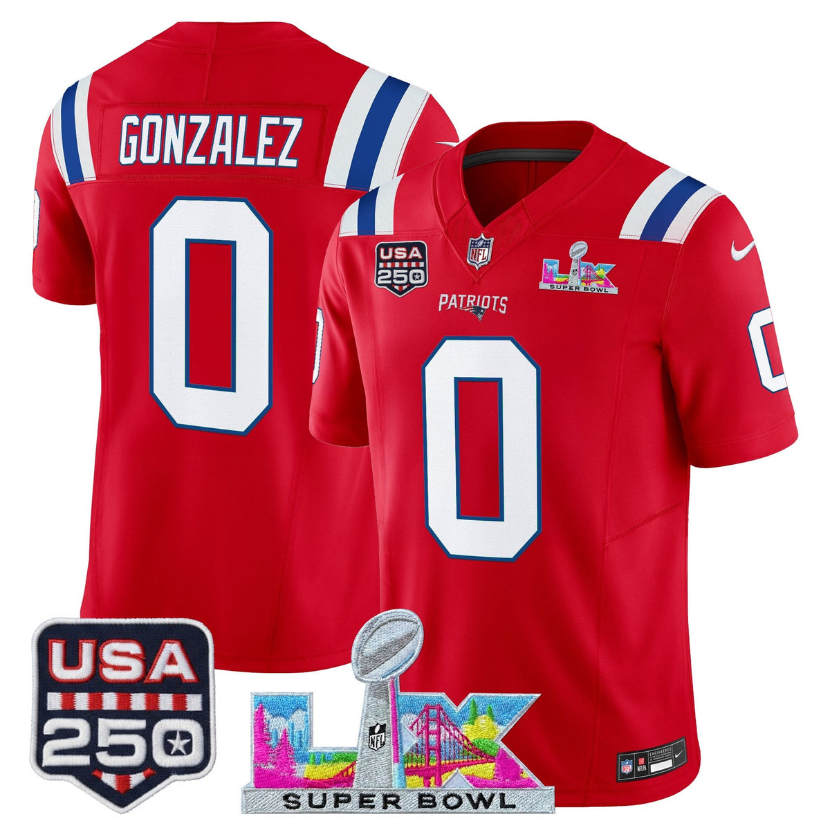 Men's New England Patriots "Super Bowl LX & United States 250th Anniversary Patch" Vapor Limited Jersey - All Stitched