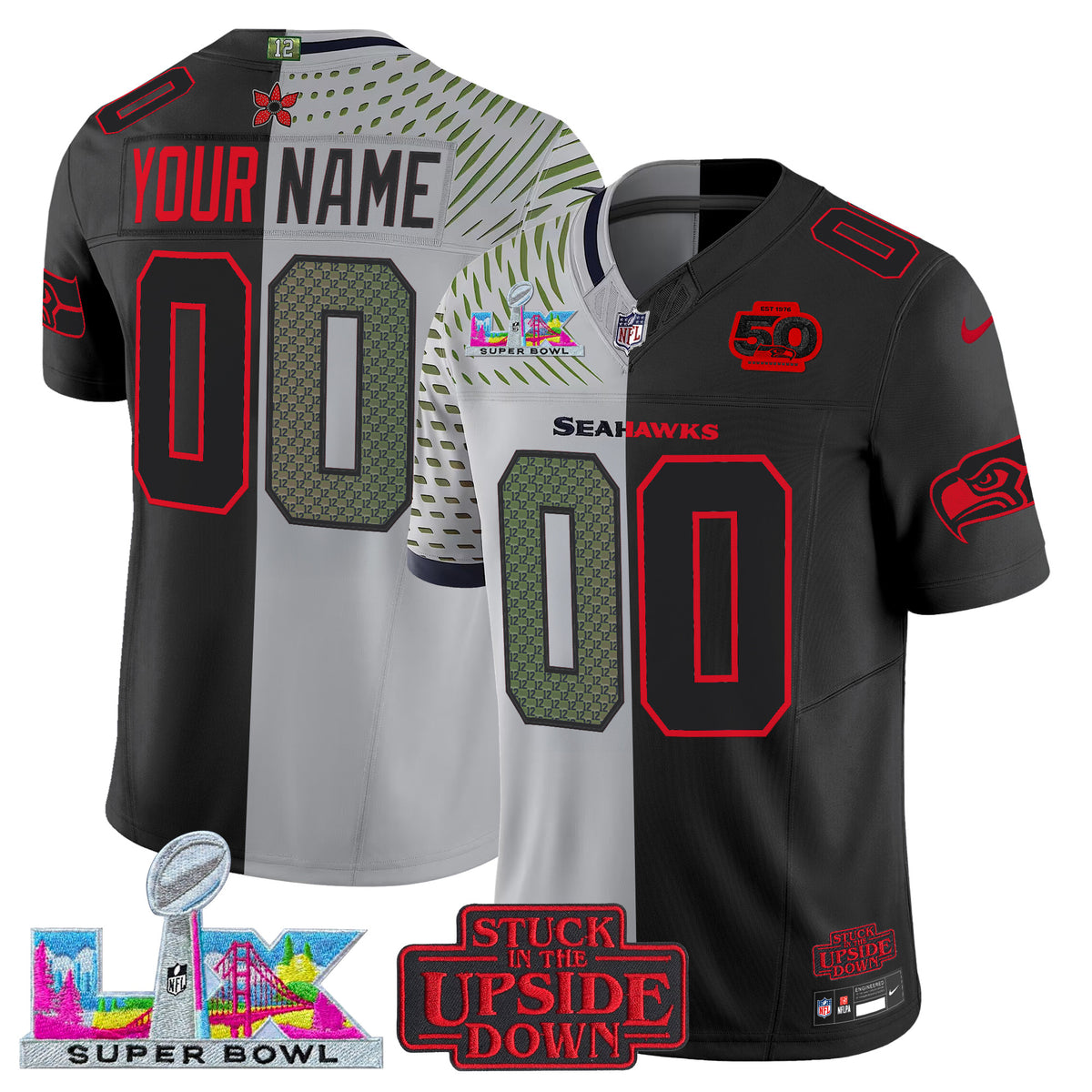 Seattle Seahawks 'Upside Down Edition' Vapor Limited Custom Jersey - Super Bowl LX Patch - All Stitched