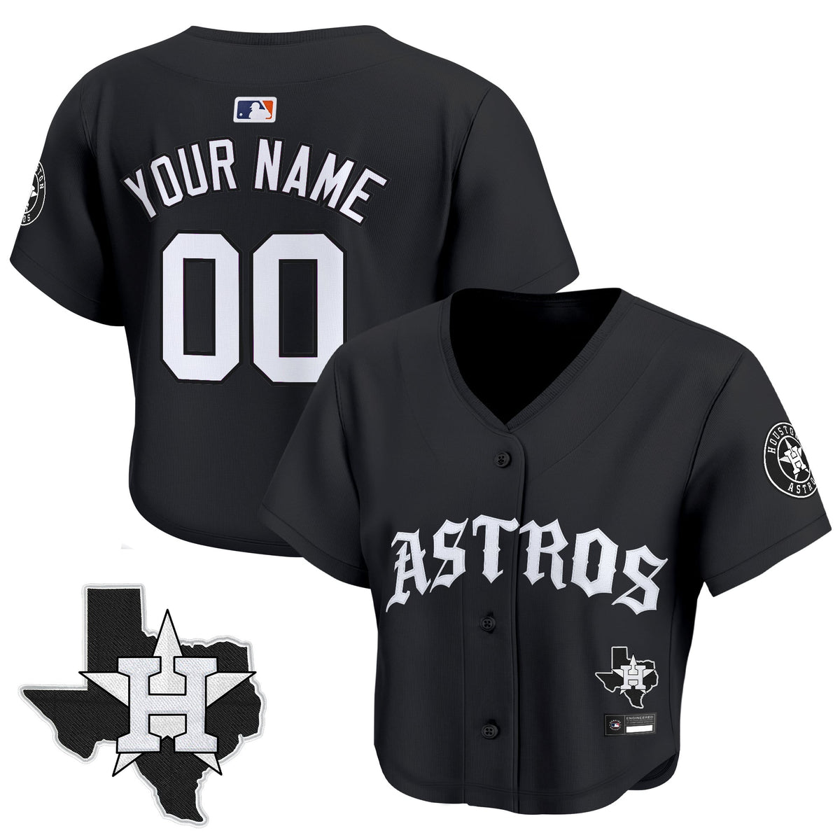 Women's Houston Astros 'Old English Edition' Crop Top Baseball Custom Jersey - All Stitched
