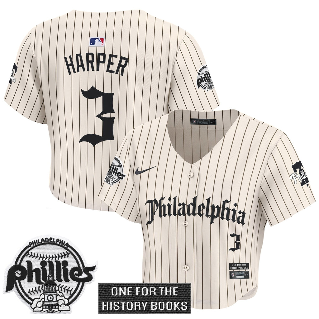 Women's Phillies 'Retro Newspaper Edition' Crop Top Baseball Jersey - All Stitched