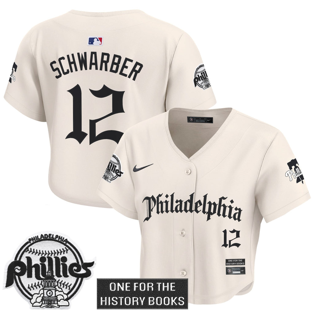 Women's Phillies 'Retro Newspaper Edition' Crop Top Baseball Jersey - All Stitched