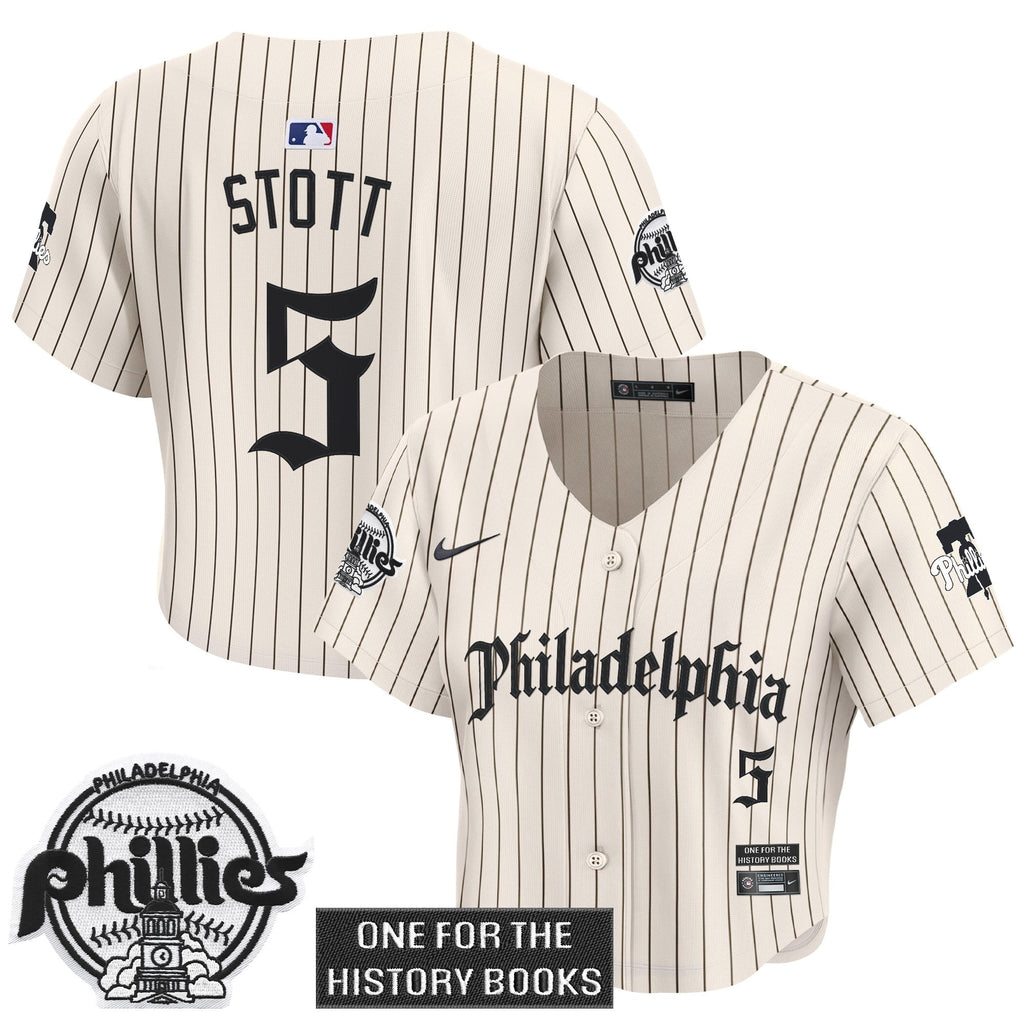 Women's Phillies 'Retro Newspaper Edition' Crop Top Baseball Jersey - All Stitched