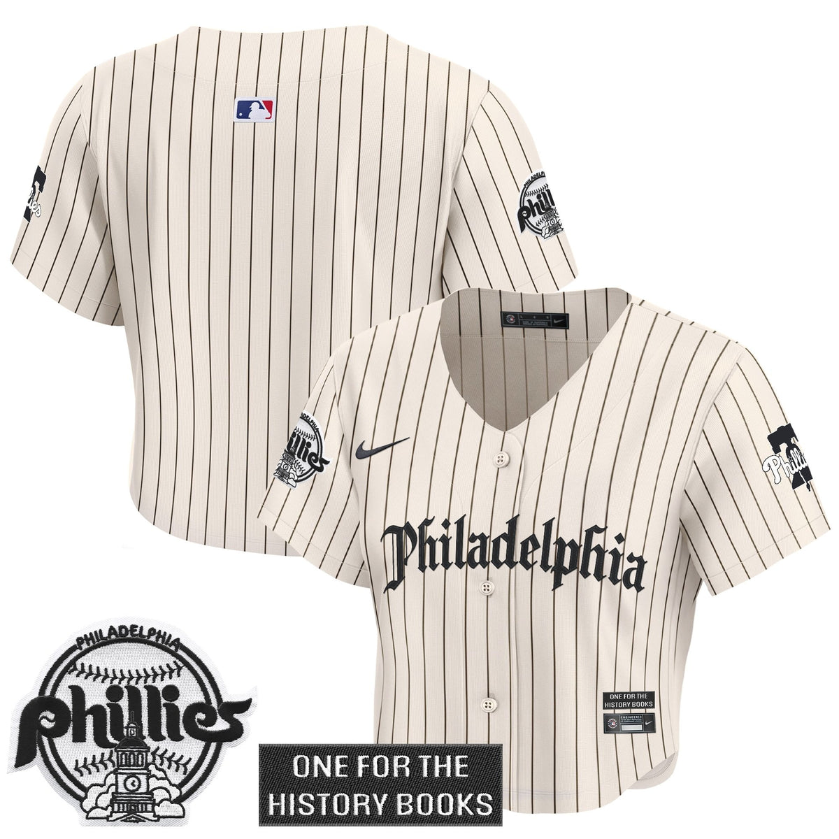 Women's Phillies 'Retro Newspaper Edition' Crop Top Baseball Jersey - All Stitched
