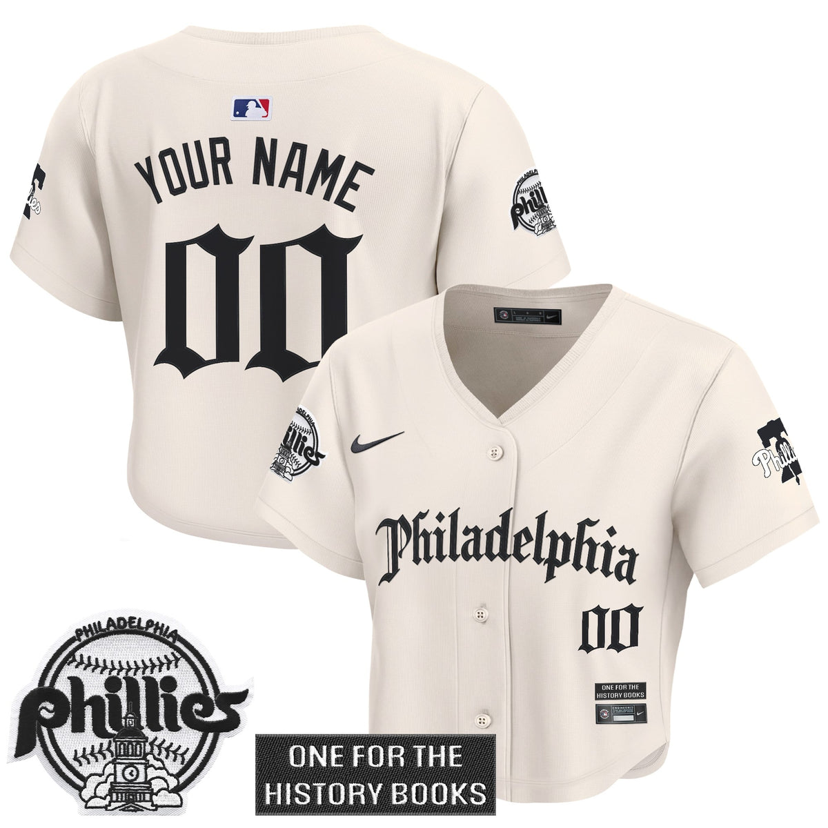 Women's Phillies 'Retro Newspaper Edition' Crop Top Baseball Custom Jersey - All Stitched