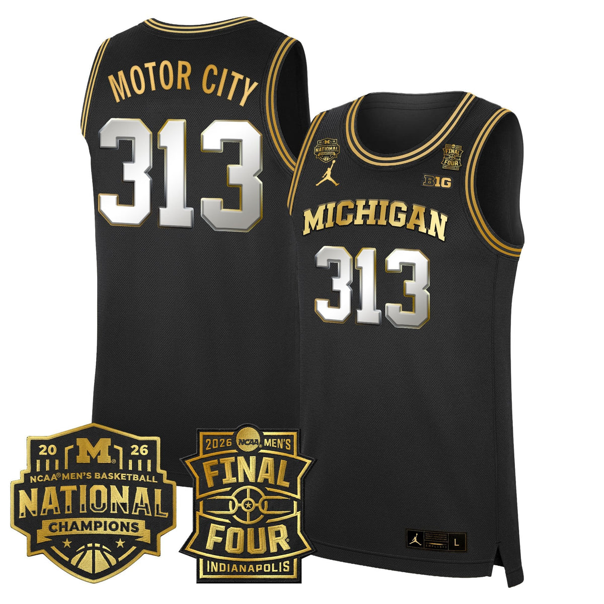 Men's Michigan Wolverines 2026 Final Four & National Champions Patch Basketball Jersey - All Stitched