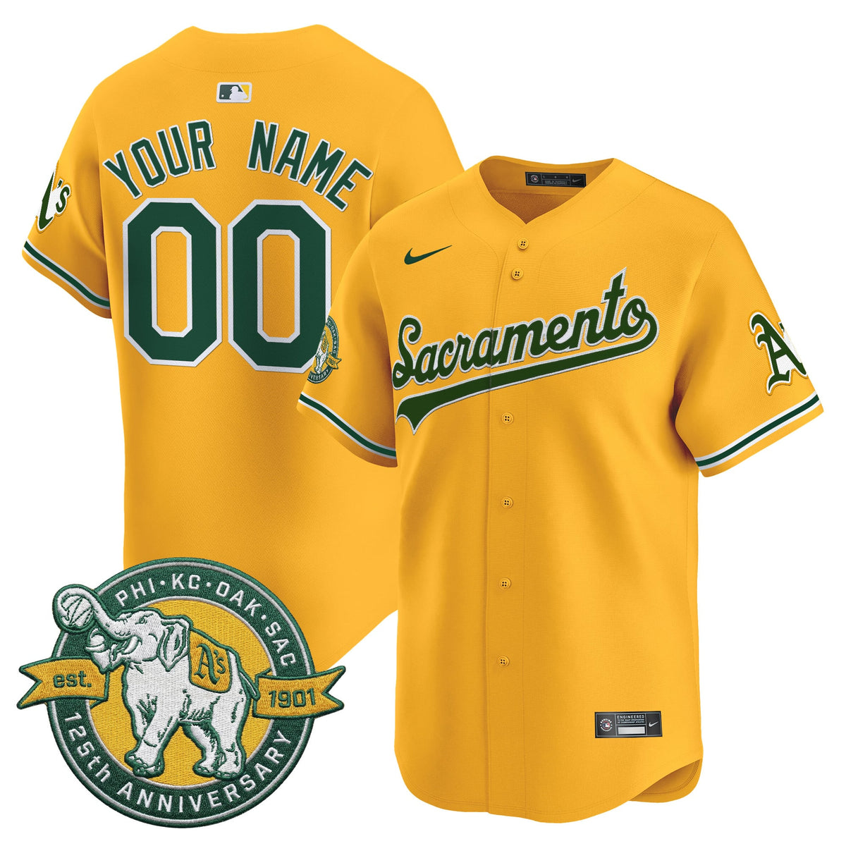 Athletics 'Sacramento Edition' Vapor Premier Limited Custom Jersey - 125th Anniversary Patch - All Stitched