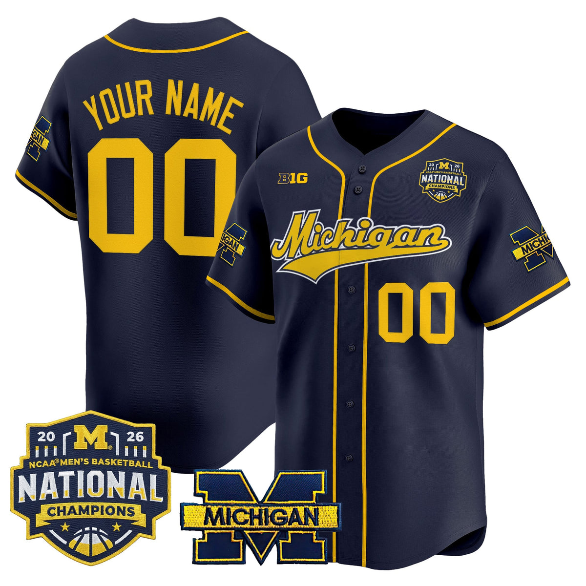 Michigan Wolverines 2026 National Champions Patch Vapor Custom Baseball Jersey - All Stitched