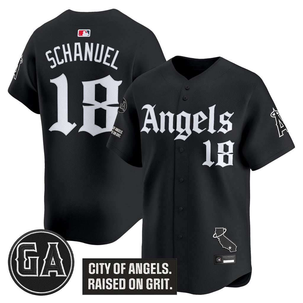 Men's Los Angeles Angels 'Garret Anderson Tribute Patch' Vapor Premier Limited Jersey - Gothic Edition - All Stitched