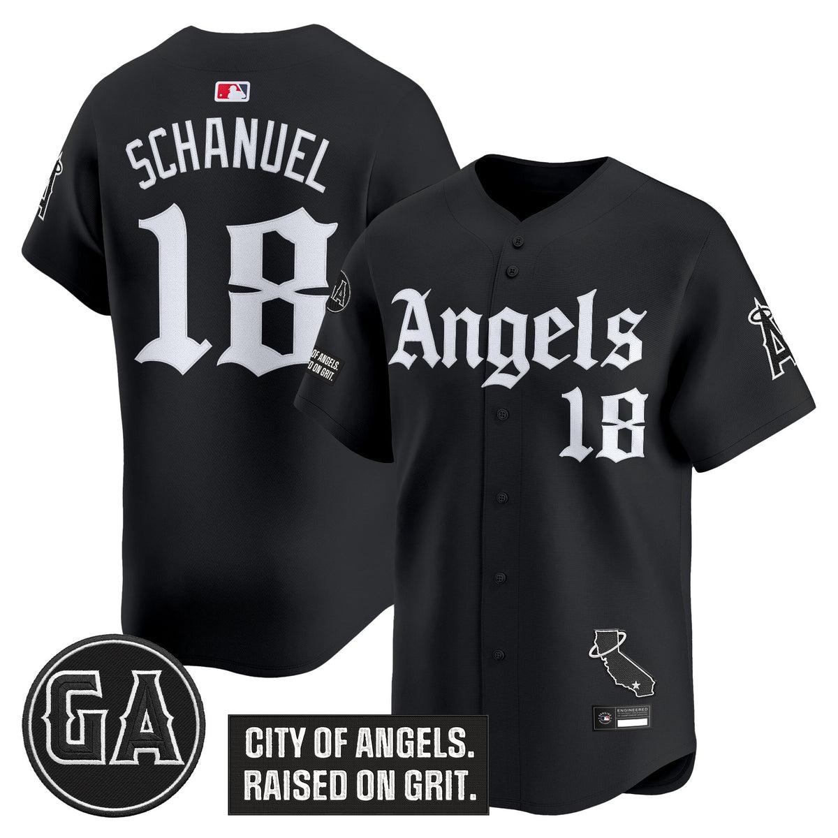 Men's Los Angeles Angels 'Garret Anderson Tribute Patch' Vapor Premier Limited Jersey - Gothic Edition - All Stitched