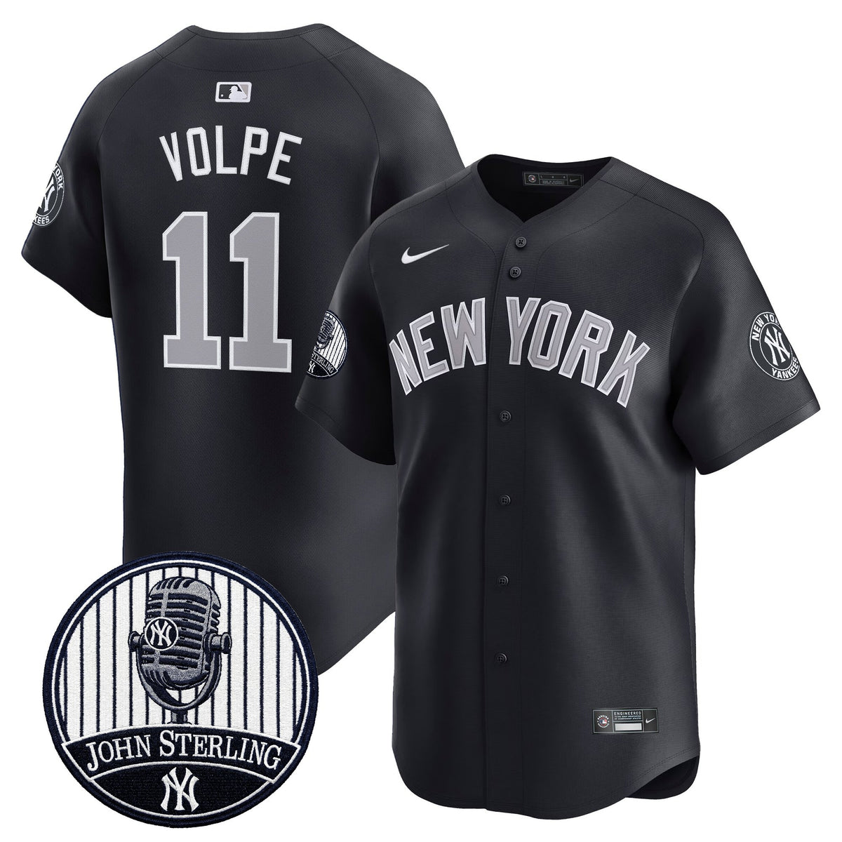 Men's Yankees John Sterling "The Voice of the Yankees" Tribute Patch Vapor Premier Limited Jersey V2 - All Stitched