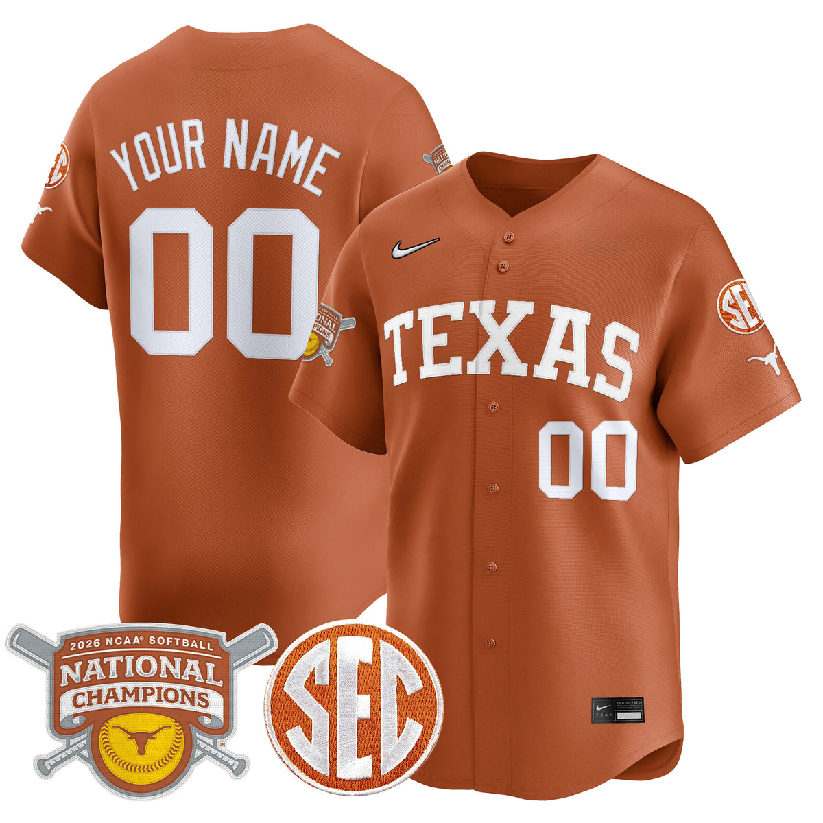 Texas Longhorns 2026 Softball National Champions Vapor Premier Limited Custom Jersey - All Stitched