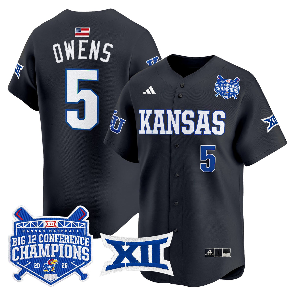Men's Kansas Jayhawks Baseball Big 12 Conference Champions 2026 Vapor Premier Limited Jersey - All Stitched