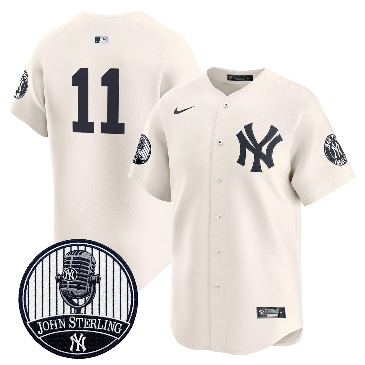 Men's Yankees John Sterling "The Voice of the Yankees" Tribute Patch Vapor Premier Limited Jersey V3 - All Stitched