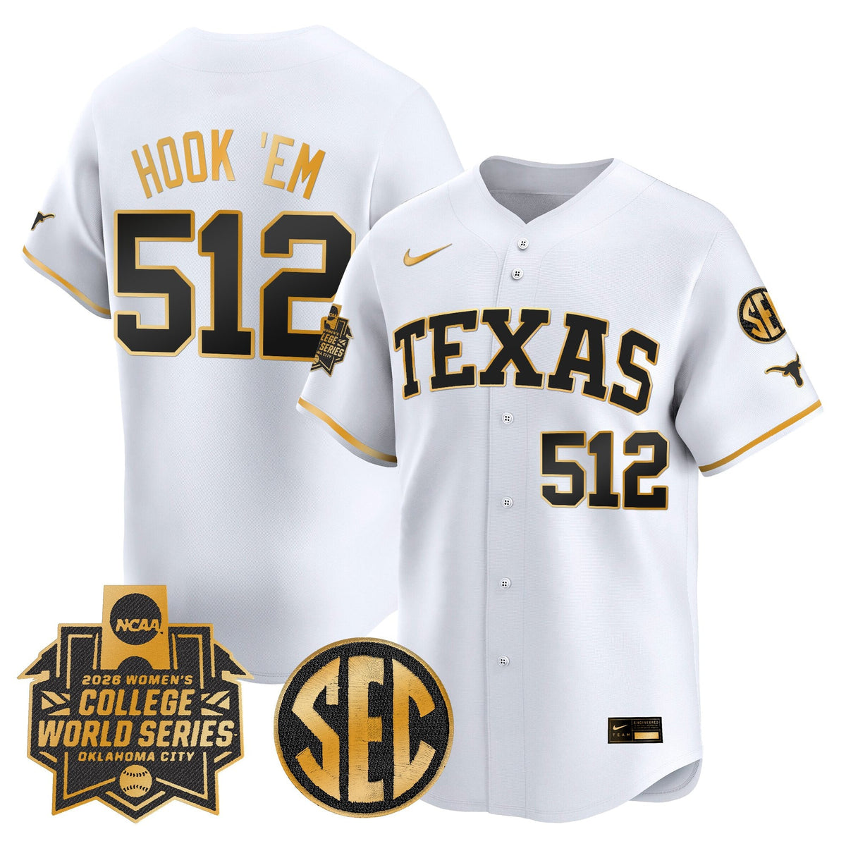 Men's size - Texas Longhorns Softball 2026 World Series (WCWS) Vapor Premier Limited Jersey - All Stitched