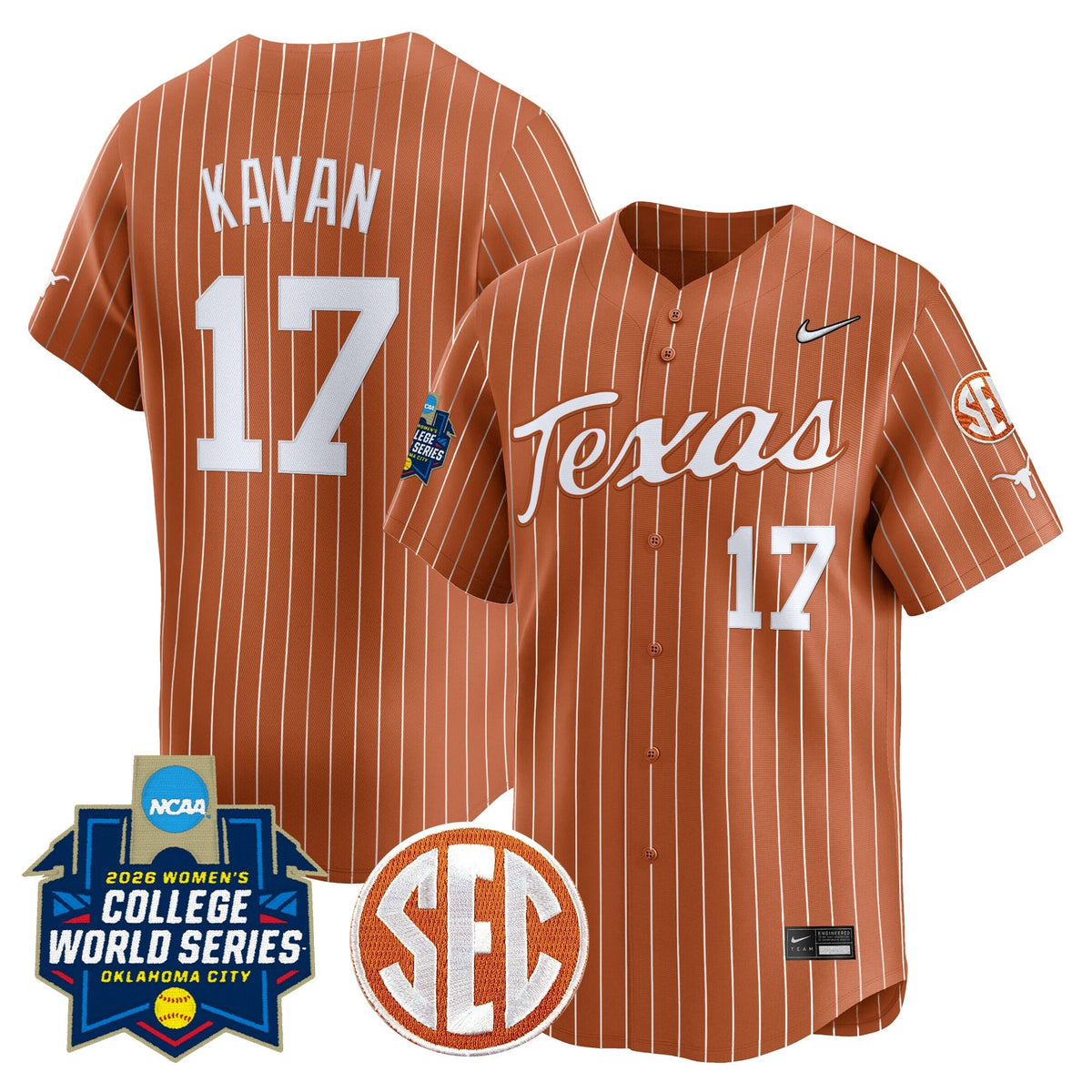 Men's size - Texas Longhorns Softball 2026 World Series (WCWS) Vapor Premier Limited Jersey - All Stitched