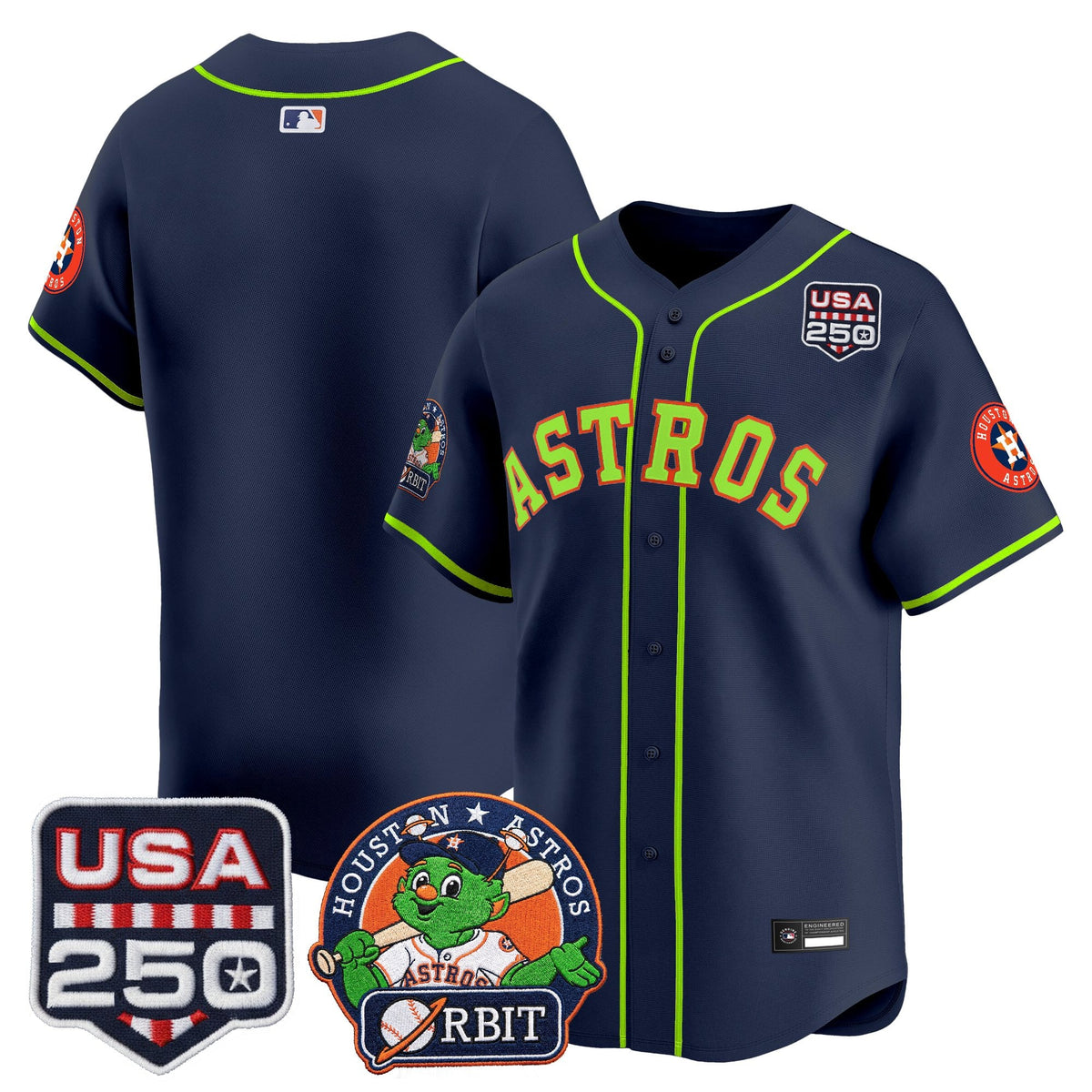 Men's Astros Orbit & 250 America Patch Vapor Premier Limited Jersey - All Stitched