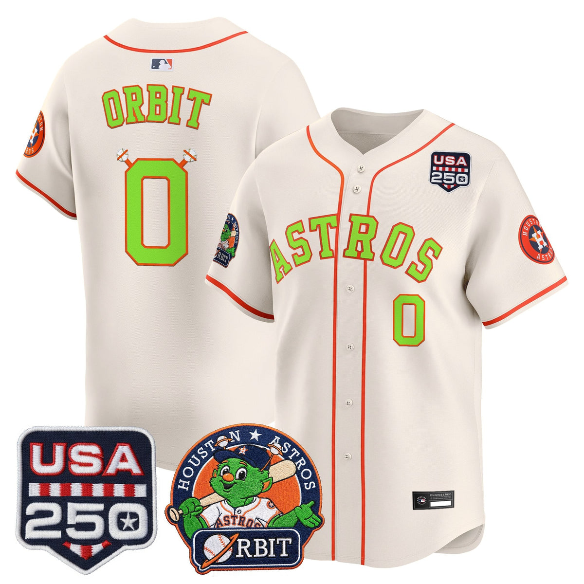 Men's Astros Orbit & 250 America Patch Vapor Premier Limited Jersey - All Stitched