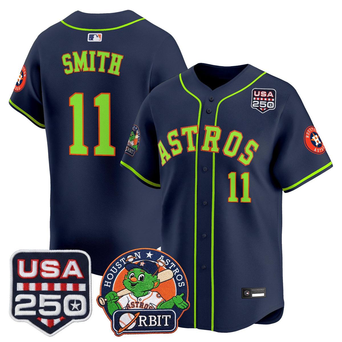 Men's Astros Orbit & 250 America Patch Vapor Premier Limited Jersey - All Stitched