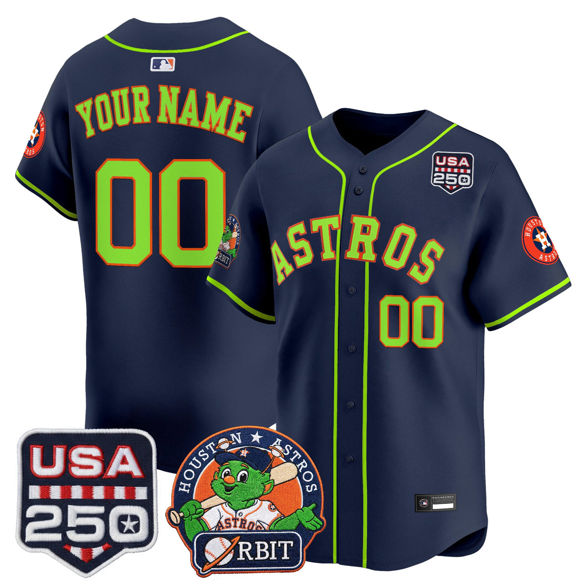 Astros Orbit & 250 America Patch Vapor Premier Limited Custom Jersey - All Stitched