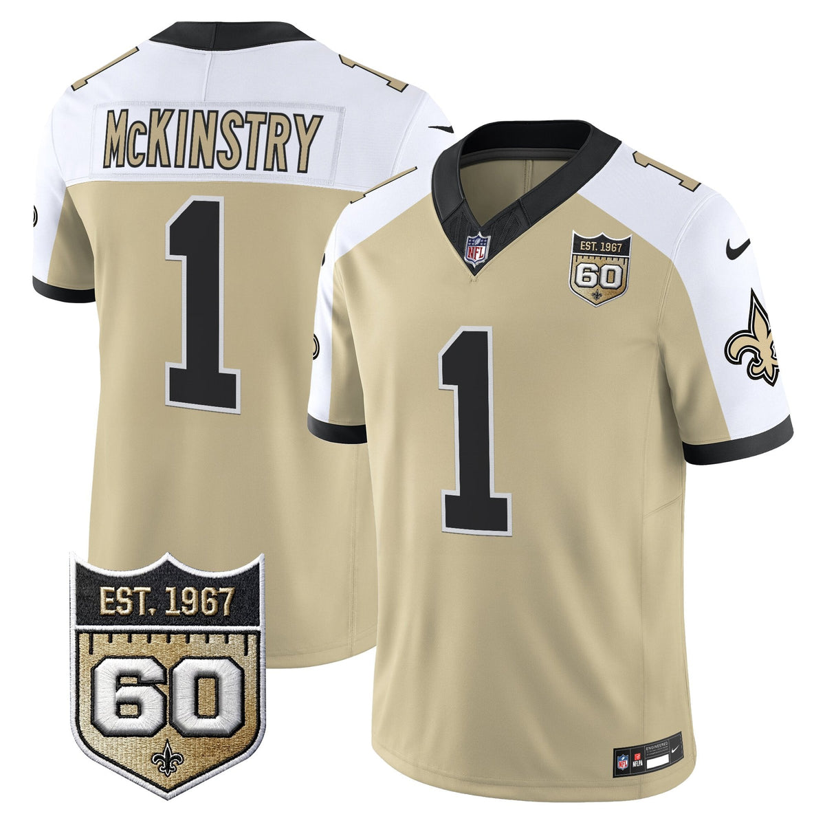 Men's New Orleans Saints 60th Anniversary Patch Vapor Jersey - Gameday Golds Edition - All Stitched