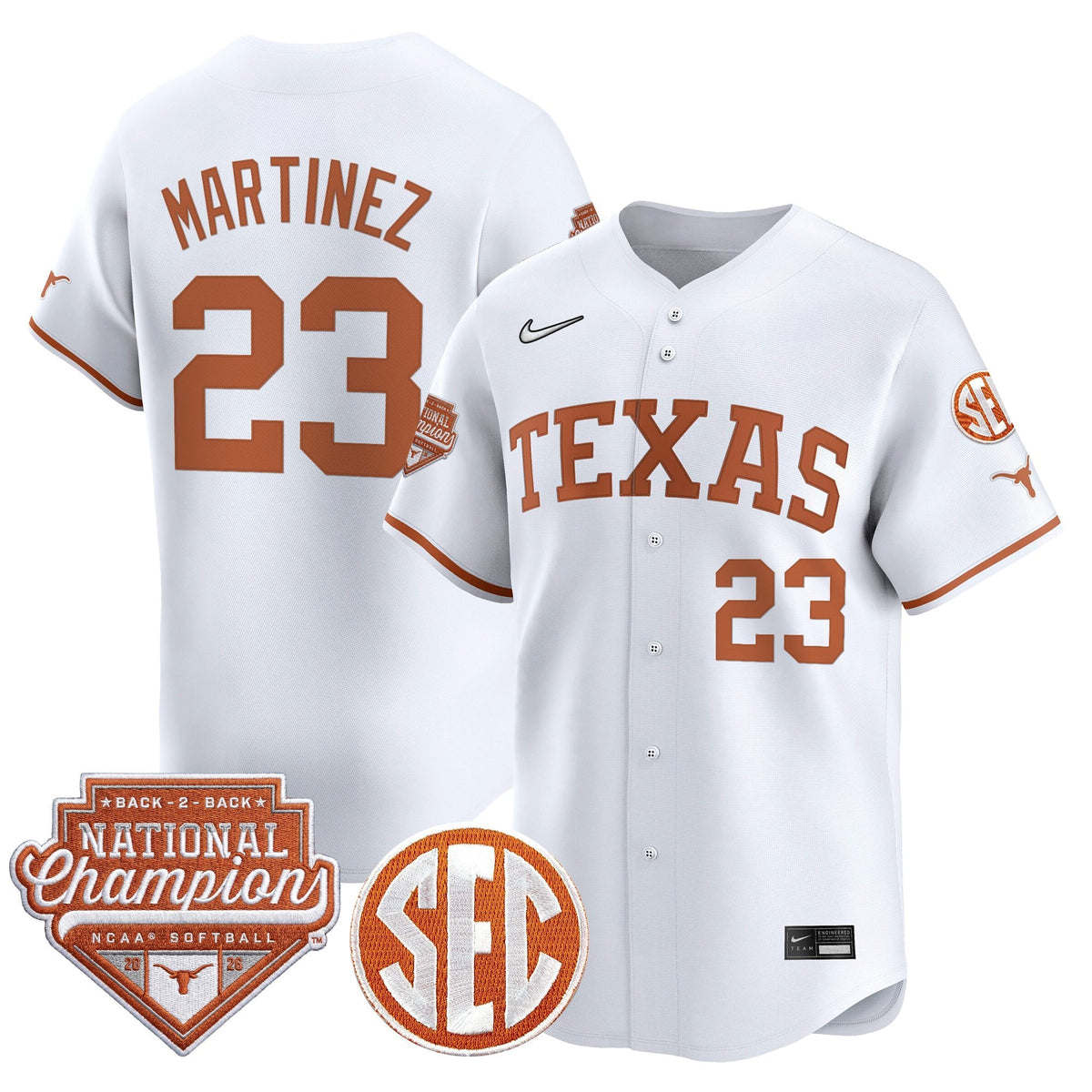 Men's Size - Texas Longhorns 2026 Back-To-Back World Series (WCWS) Champions Vapor Premier Limited Jersey - All Stitched