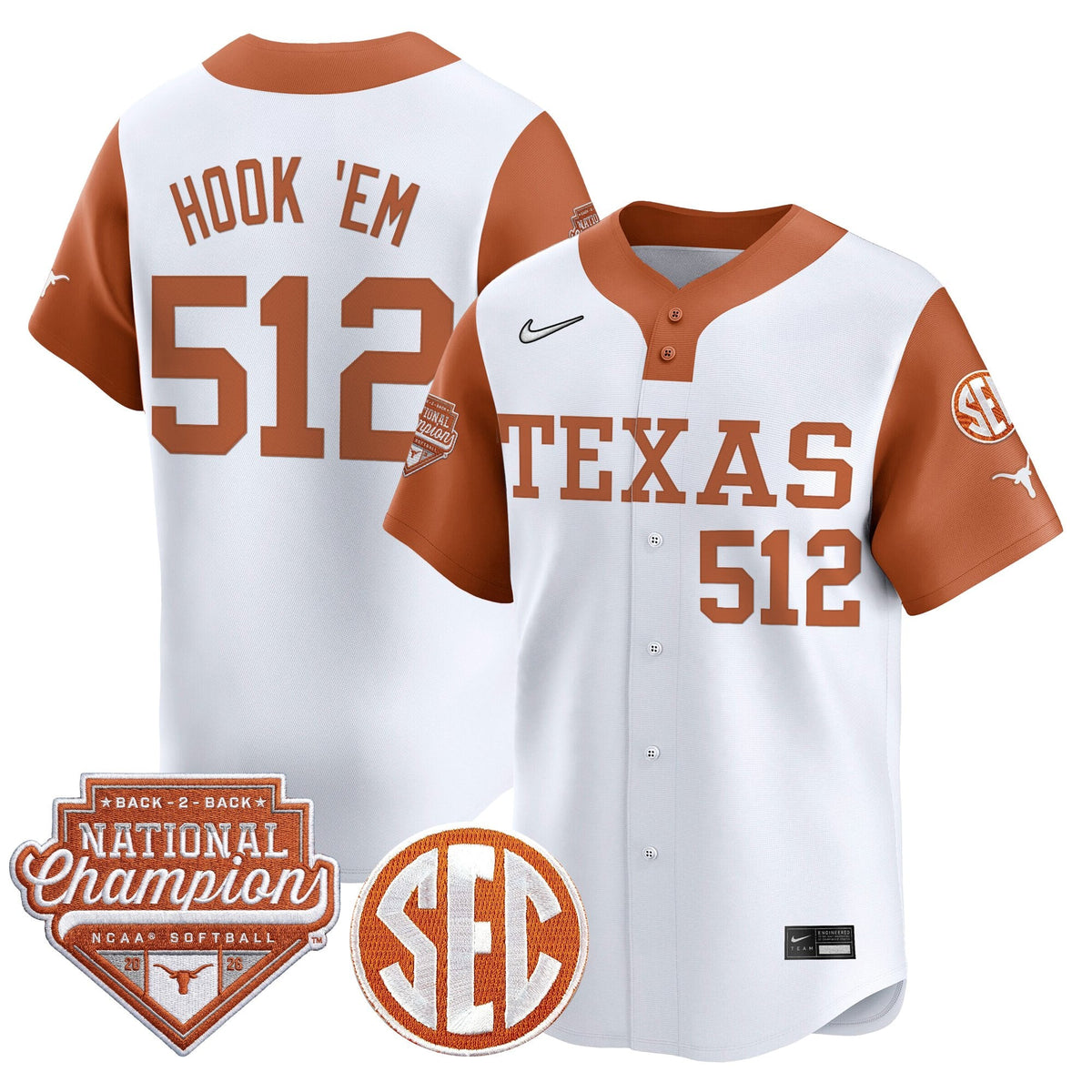 Men's Size - Texas Longhorns 2026 Back-To-Back World Series (WCWS) Champions Vapor Premier Limited Jersey - All Stitched