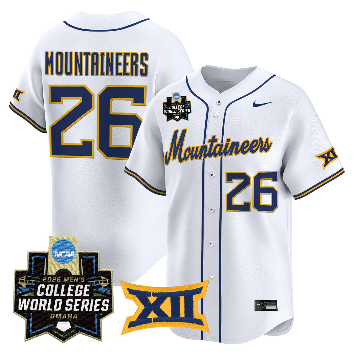 Men's West Virginia Mountaineers 2026 World Series Patch Vapor Premier Limited Jersey - All Stitched