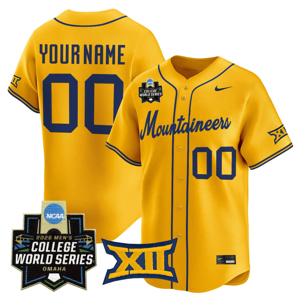 West Virginia Mountaineers 2026 World Series Patch Vapor Premier Limited Custom Jersey - All Stitched