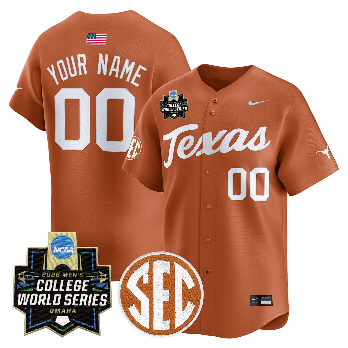 Texas Longhorns 2026 World Series Vapor Premier Limited Custom Jersey - All Stitched