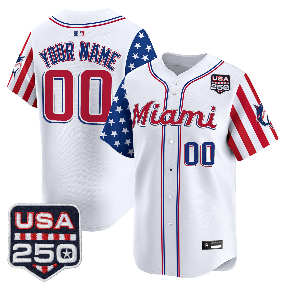 Miami Marlins "America 250 Edition" Vapor Premier Limited Custom Jersey - All Stitched