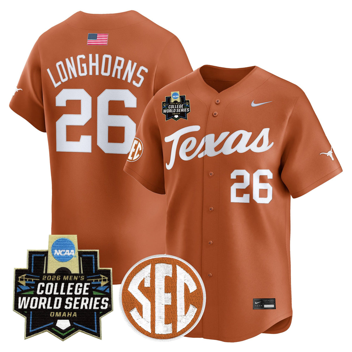 Men's Texas Longhorns 2026 World Series Vapor Premier Limited Jersey V2 - All Stitched