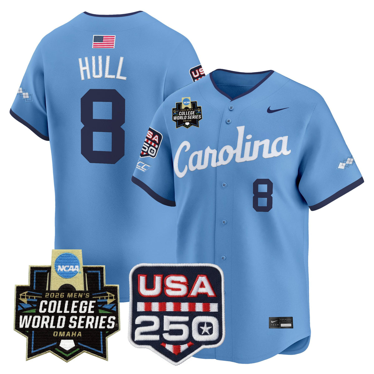 Men's North Carolina Tar Heels 2026 World Series Vapor Premier Limited Jersey - 250 America Patch - All Stitched