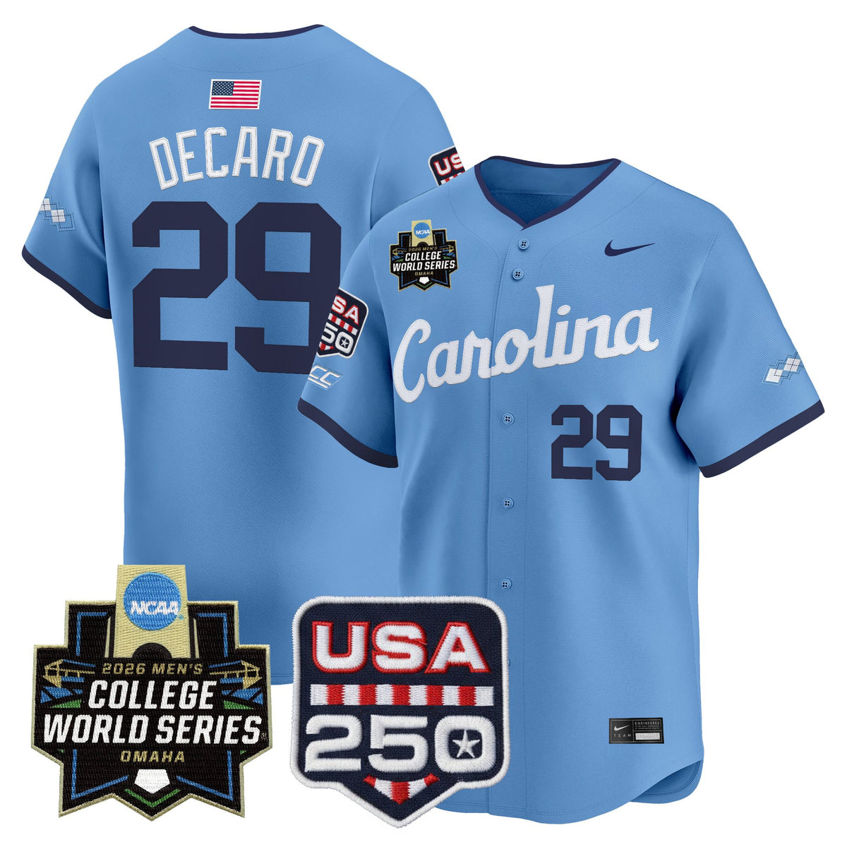 Men's North Carolina Tar Heels 2026 World Series Vapor Premier Limited Jersey - 250 America Patch - All Stitched
