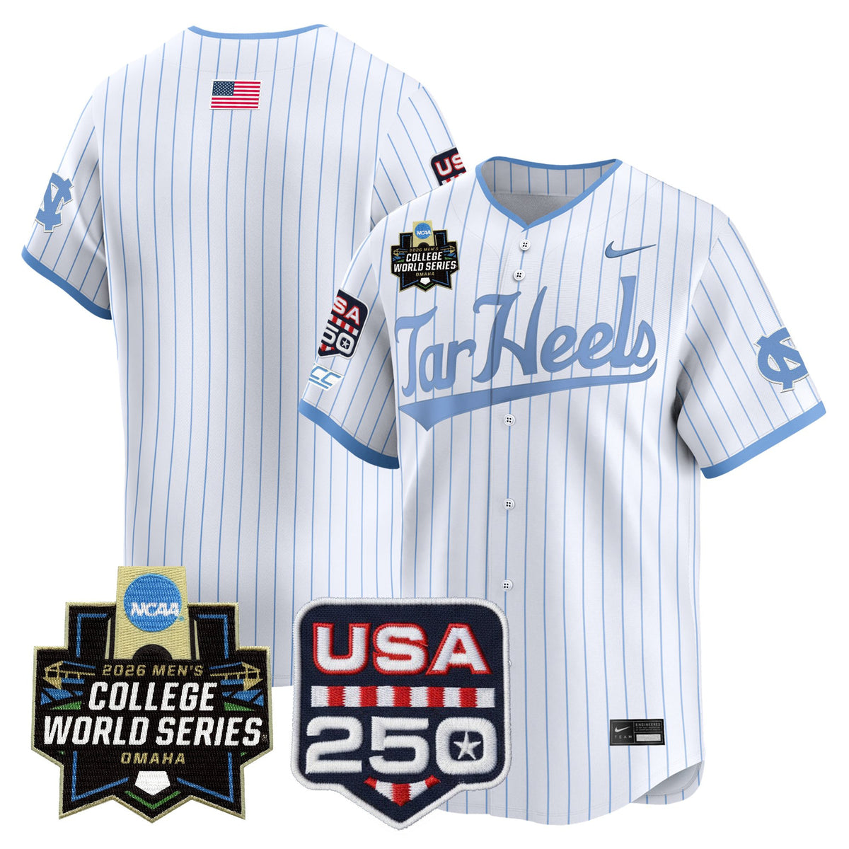 Men's North Carolina Tar Heels USA 250 Fourth of July Vapor Premier Limited Jersey - 2026 World Series patch - All Stitched